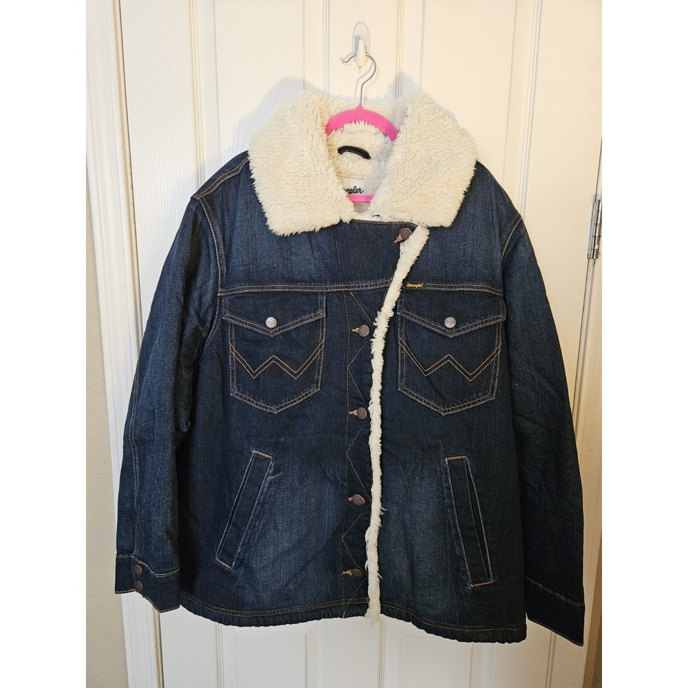 NWT Wrangler Women's LS Blue Denim Sherpa Collar/Lining Button-Front Jacket, +3X - Picture 5 of 14